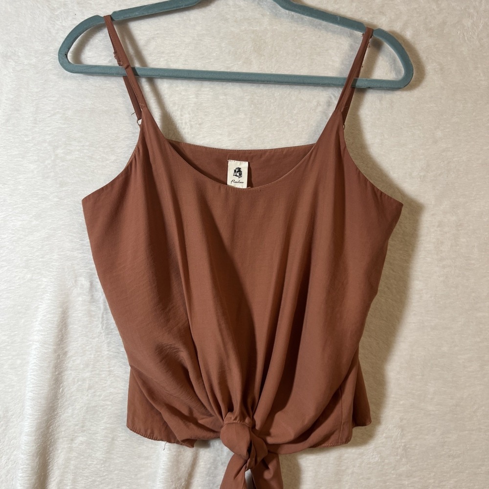 Women's Boho Tie Front Spaghetti Strap Tank Terracotta Pink Nude By Flawless - M